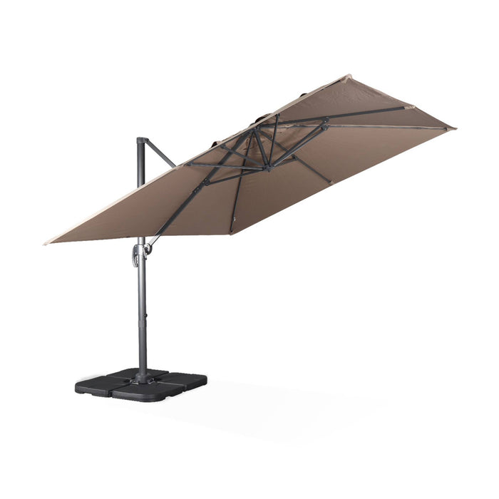 sweeek - Vierkante offset parasol 3x3m + set van 4 verzwaarde tegels