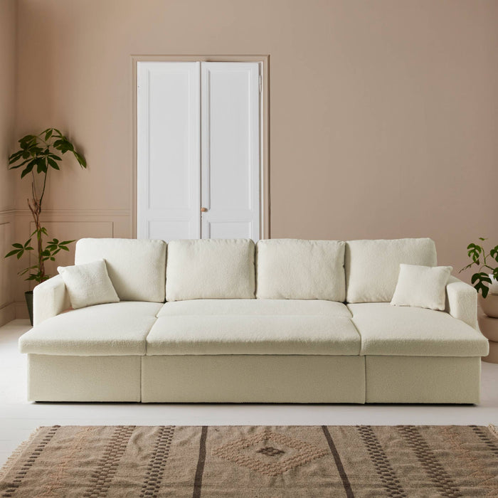 sweeek - 4-zits panoramische slaapbank in boucléstof