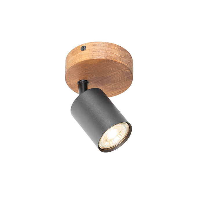 QAZQA Industriële spot zwart met hout kantelbaar - Jeana