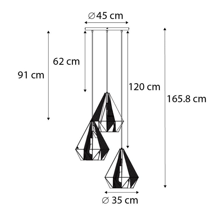 QAZQA Industriële hanglamp zwart met mesh 3-lichts - Carcass
