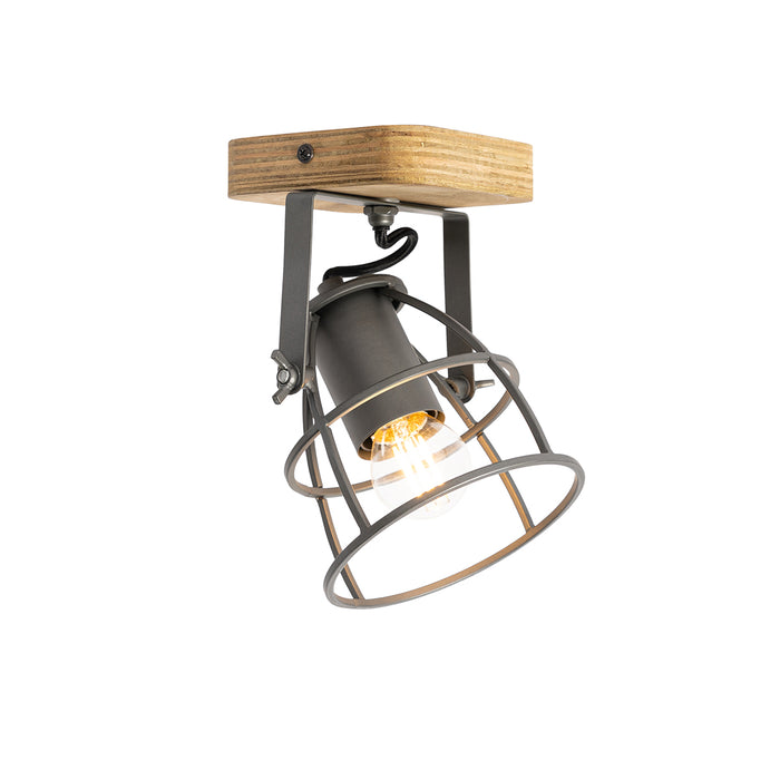 QAZQA Industriële spot donkergrijs met hout verstelbaar - Arthur