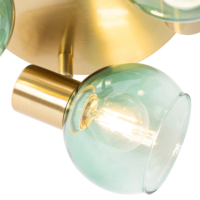 QAZQA Art Deco plafondspot goud met groen glas 3-lichts - Vidro
