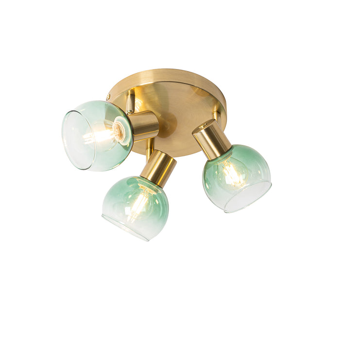 QAZQA Art Deco plafondspot goud met groen glas 3-lichts - Vidro