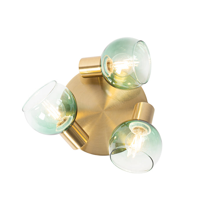QAZQA Art Deco plafondspot goud met groen glas 3-lichts - Vidro