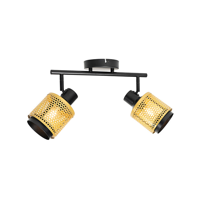 QAZQA Industriële spot zwart met goud 2-lichts - Kayden