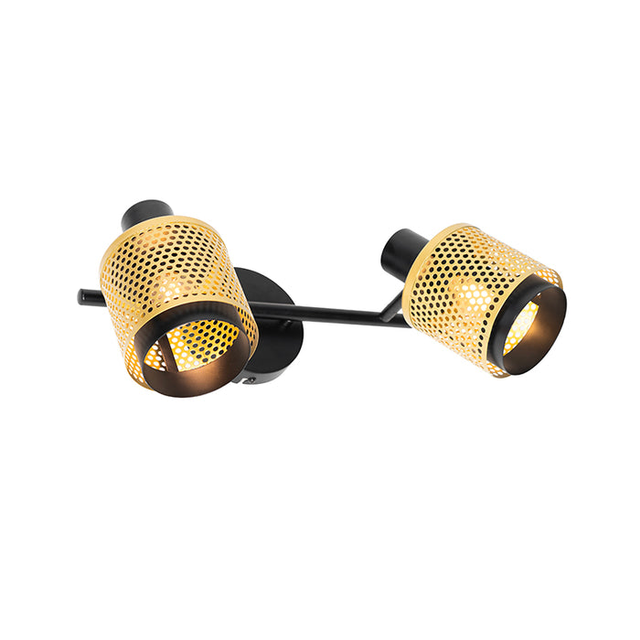 QAZQA Industriële spot zwart met goud 2-lichts - Kayden