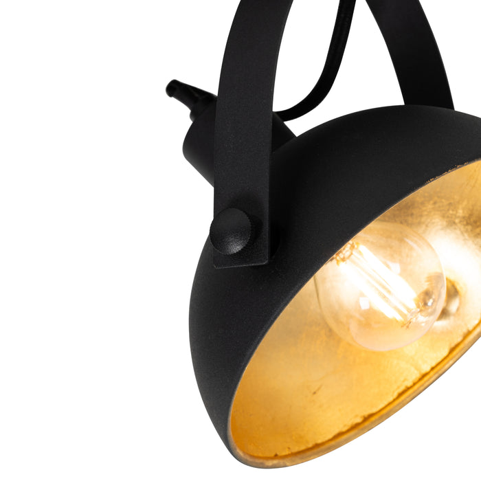 QAZQA Industriële plafondlamp zwart met goud 2-lichts verstelbaar -