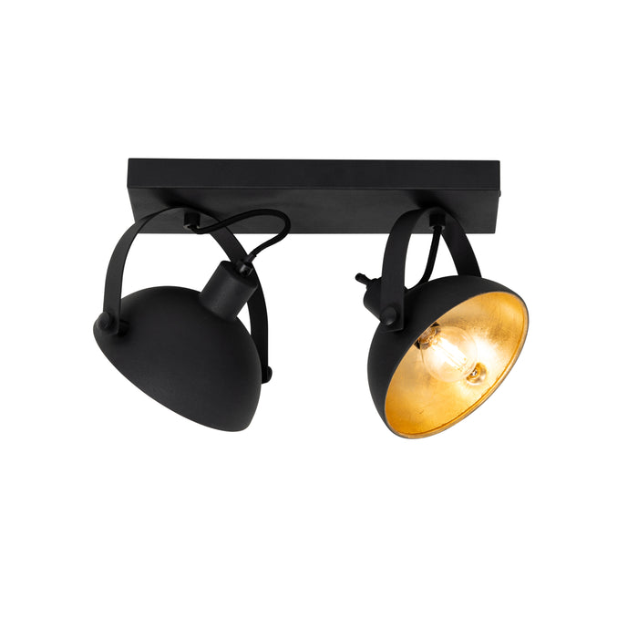 QAZQA Industriële plafondlamp zwart met goud 2-lichts verstelbaar -