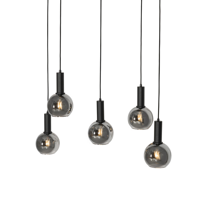 QAZQA Art Deco hanglamp zwart met smoke glas ovaal 5-lichts - Josje