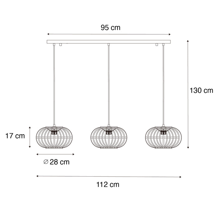 QAZQA Oosterse hanglamp bamboe 3-lichts langwerpig - Amira
