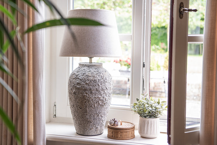 Clayre & Eef Tafellamp Ø 35x68 cm Grijs Terracotta Bureaulamp