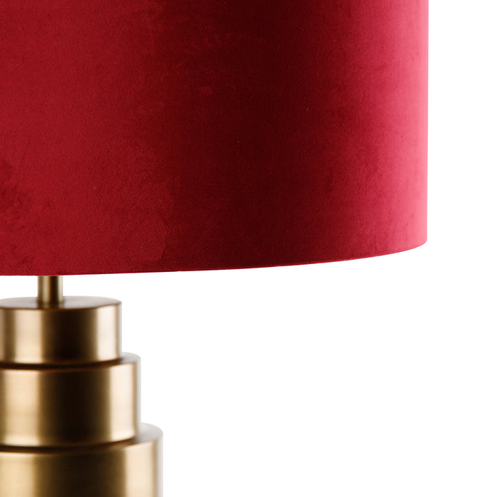 QAZQA Tafellamp brons velours kap rood met goud 50 cm - Bruut