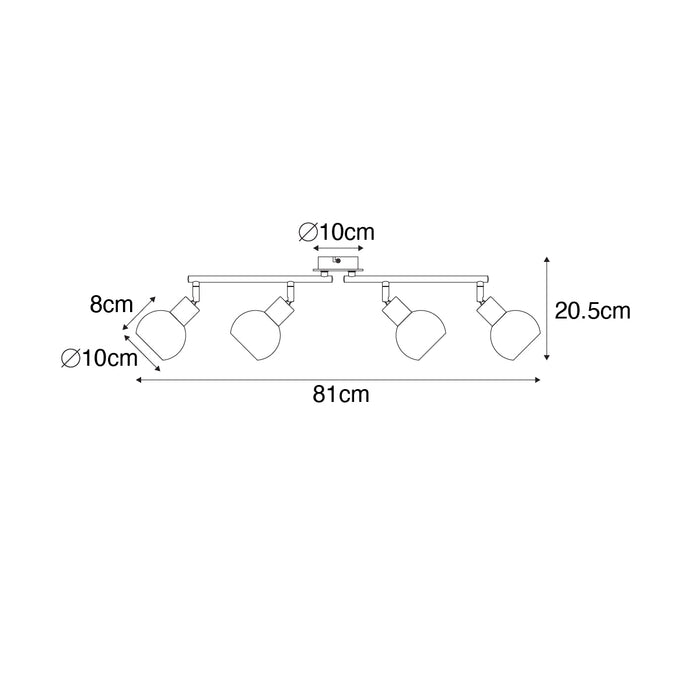 QAZQA Plafondlamp zwart met smoke glas en hout 4-lichts - Vidro