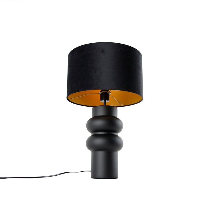 QAZQA Design tafellamp zwart 17 cm velours kap zwart met goud 35 cm -