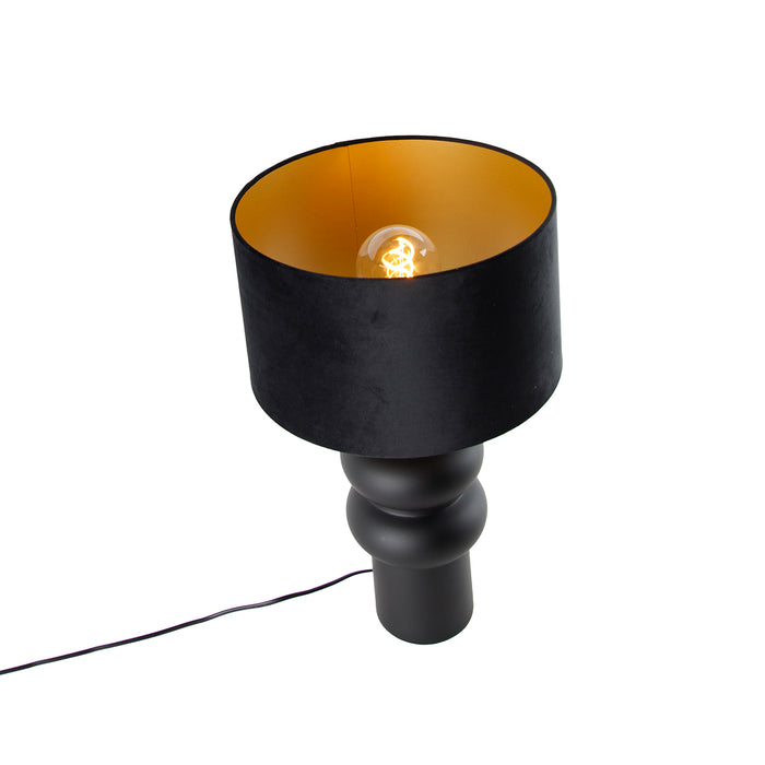 QAZQA Design tafellamp zwart 17 cm velours kap zwart met goud 35 cm -