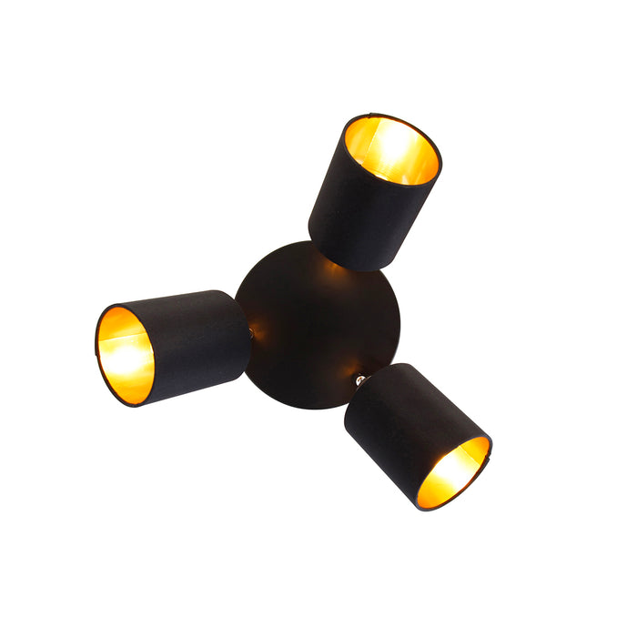 QAZQA Moderne spot zwart met gouden binnenkant 3-lichts - Lofty