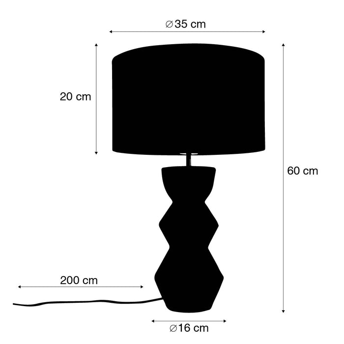 QAZQA Design tafellamp zwart 16 cm velours kap taupe met goud 35 cm -