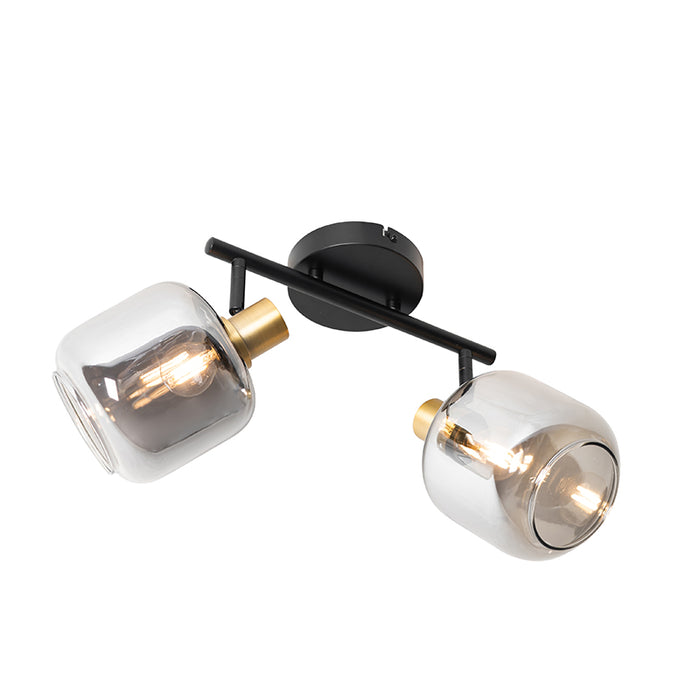 QAZQA Plafondspot zwart met goud met smoke glas 2-lichts - Zuzanna