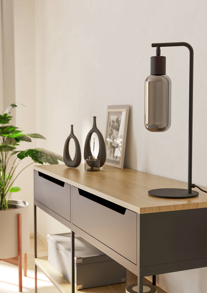 EGLO Majone tafellamp - E27 - Smoke glas - 50,5 cm - Zwart