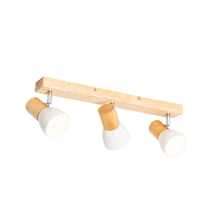 QAZQA Plafondspot hout met wit verstelbaar 3-lichts - Thorin