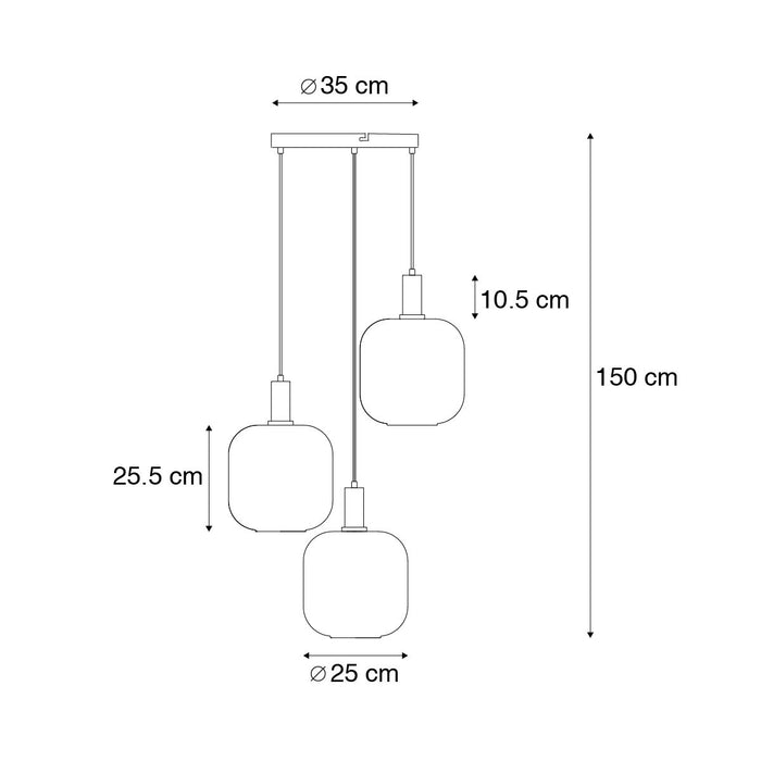 QAZQA Hanglamp zwart met goud en smoke glas incl. 3 PUCC - Zuzanna