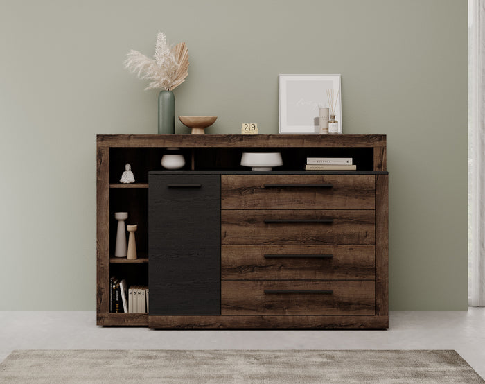 Meubella Dressoir Borna - Donker eiken - Grijs eiken - 161 cm