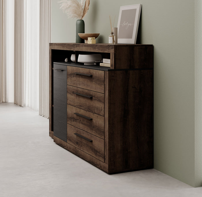 Meubella Dressoir Borna - Donker eiken - Grijs eiken - 161 cm
