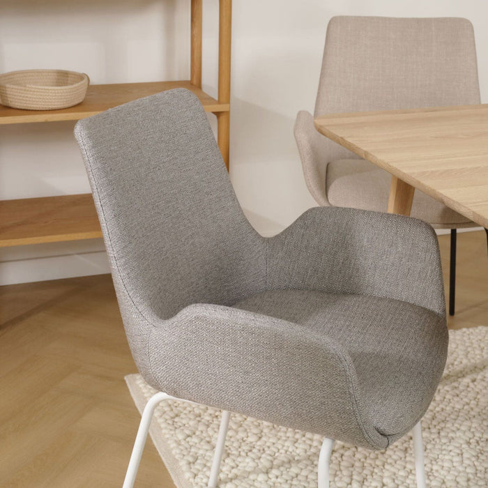 Nolon Nora-Eef Eetkamerstoel Warm Grijs - met Armleuning - Wit