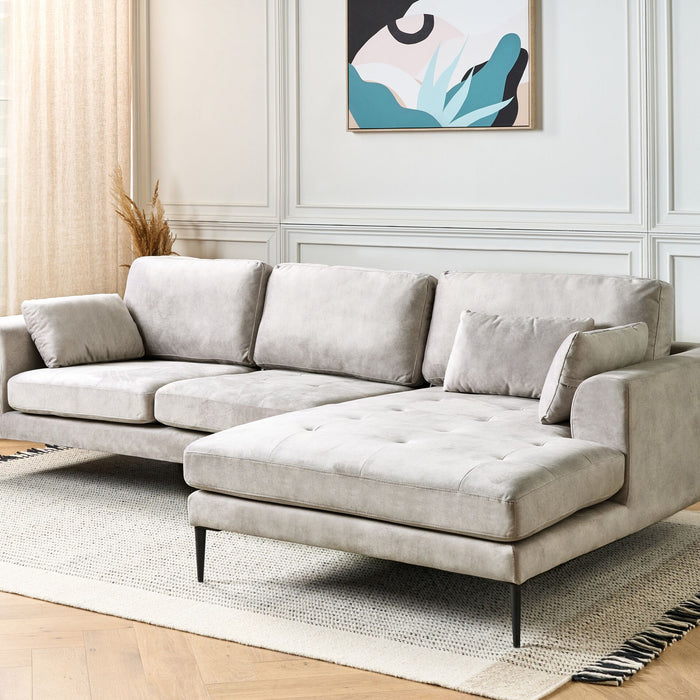 Beliani - FLAM - Hoekbank - Lichtgrijs - Linkszijdig - Fluweel