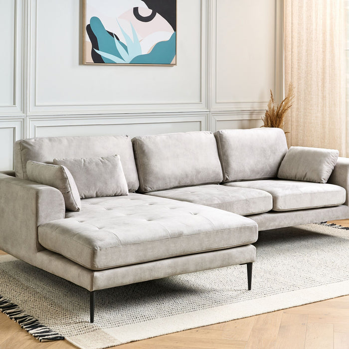 Beliani - FLAM - Hoekbank - Lichtgrijs - Rechtszijdig - Fluweel