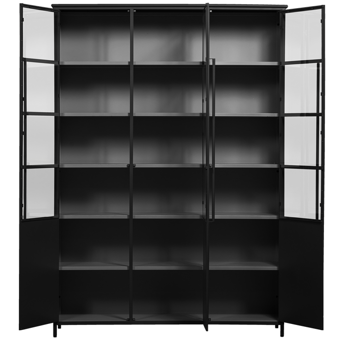 WOOOD 3-deurs vitrinekast XL Exhibit - Metaal - Zwart - 200x142x44 cm