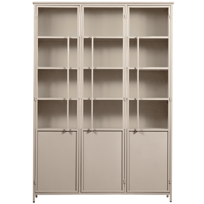WOOOD 3-deurs vitrinekast XL Exhibit - Metaal - Zand - 200x142x44 cm
