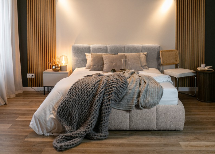 NADUVI Collection Chloe Bedframe 180 x 200 cm - met Opbergvak - Bouclé - Taupe