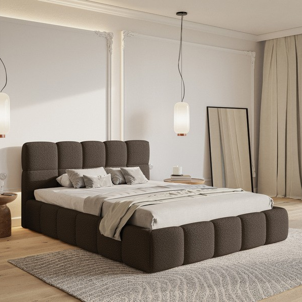 NADUVI Collection Chloe Bedframe 180 x 200 cm - met Opbergvak - Bouclé - Donkerbruin