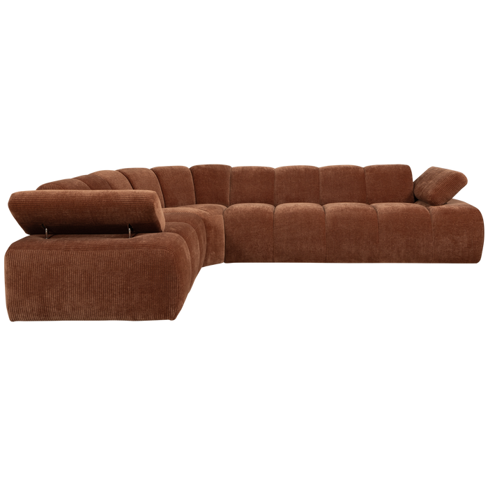 WOOOD Mojo Hoekbank Links - Ribstof - Roest Bruin - 74x310x230