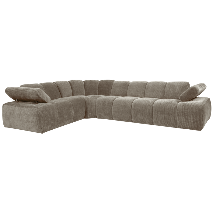 WOOOD Mojo Hoekbank Links - Ribstof - Donker Zand - 74x310x230