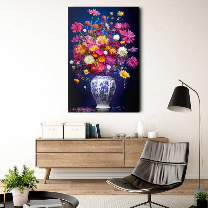 Reinders - Delft Blue Vibrant Flowers - Glasschilderij 78x116cm