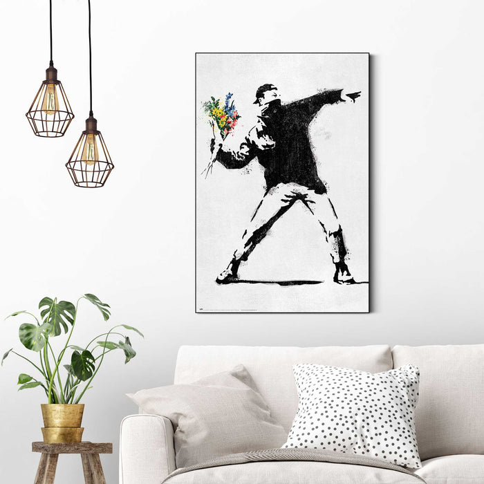 Reinders - Banksy Flower Bomber - Schilderij 90x60cm Zwart