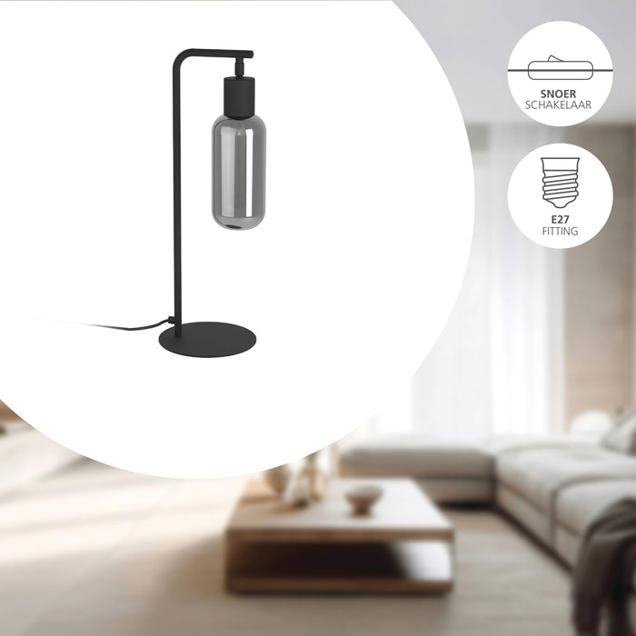 EGLO Majone tafellamp - E27 - Smoke glas - 50,5 cm - Zwart