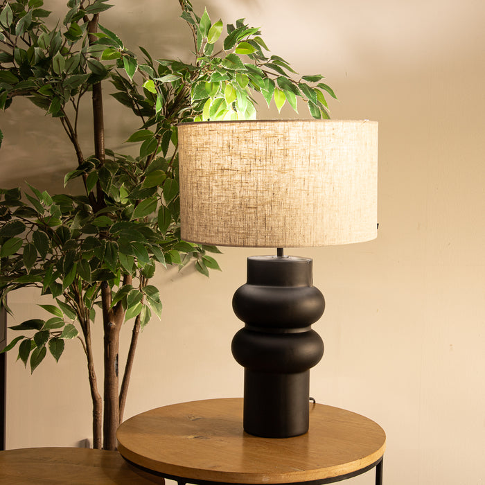 QAZQA Design tafellamp zwart 17 cm stoffen kap lichtgrijs 35 cm -