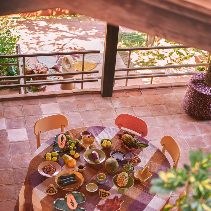 HKliving Vida Check Tafelkleed 140 x 220 cm - Amber / Burgundy