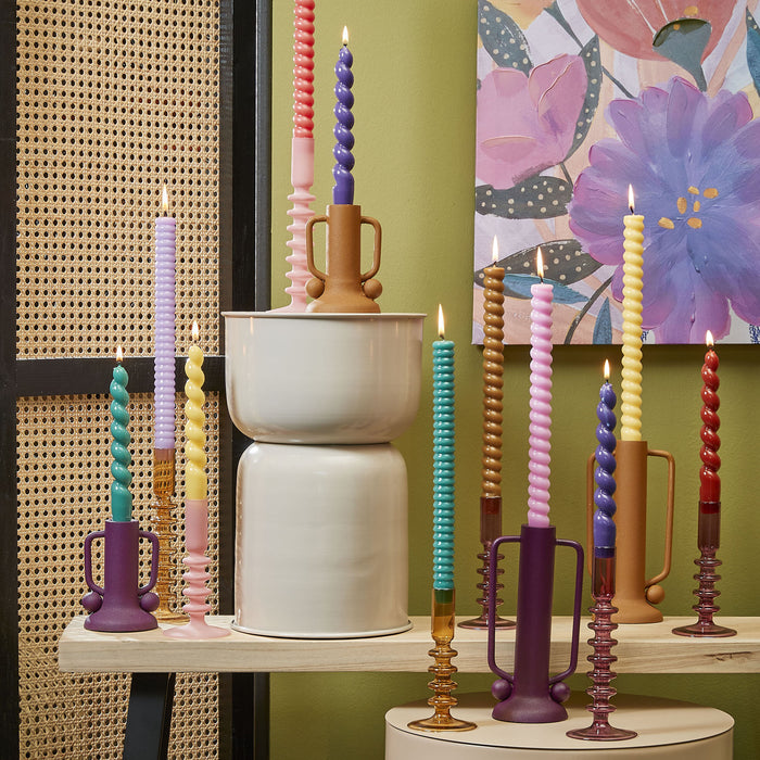 Mica Decorations Agios Kandelaar - H20 x Ø7,5 cm - Glas - Bruin