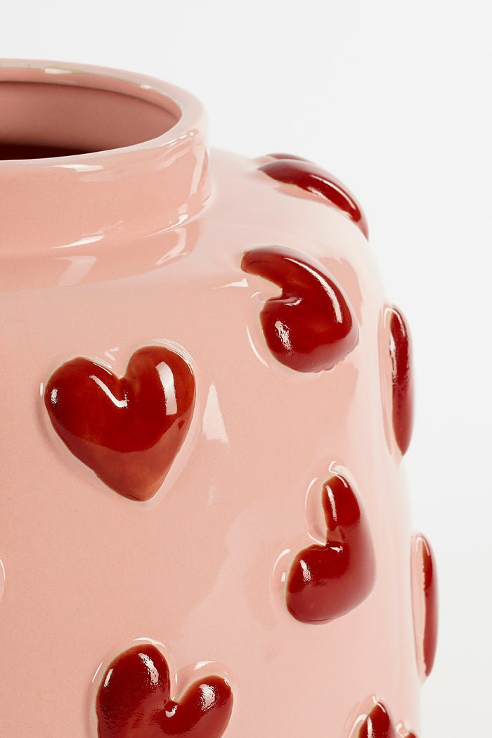 Mica Decorations Hearts Vaas - H28 x Ø29 cm - Keramiek - Roze, Rood