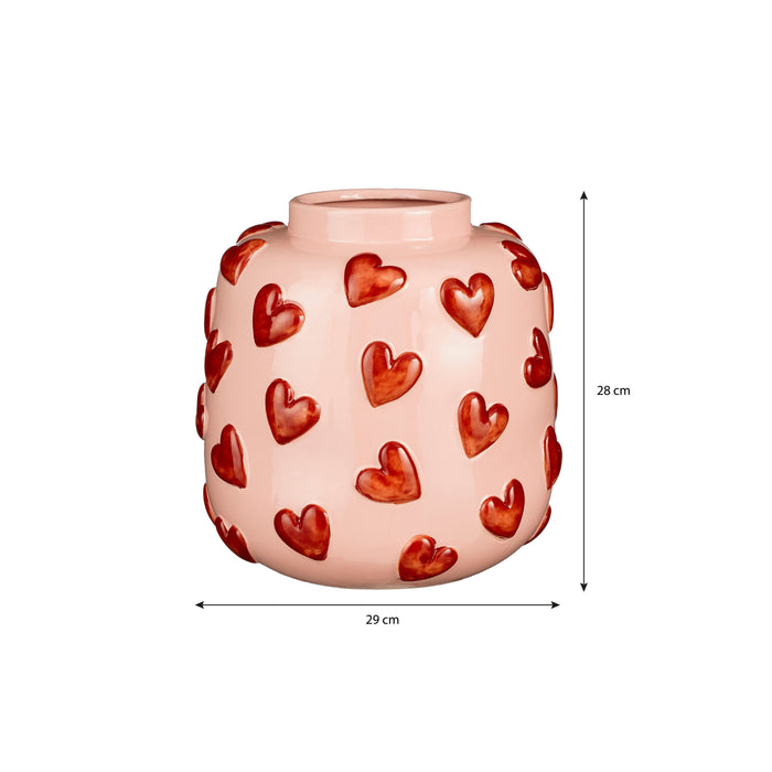 Mica Decorations Hearts Vaas - H28 x Ø29 cm - Keramiek - Roze, Rood