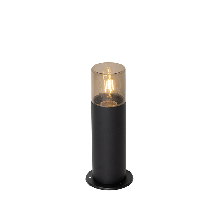 QAZQA Staande buitenlamp zwart met smoke kap 30 cm IP44 - Odense