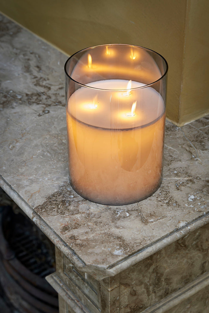 Mica Decorations LED Kaars - H20 x Ø15 cm - Glas|Wax - Grijs