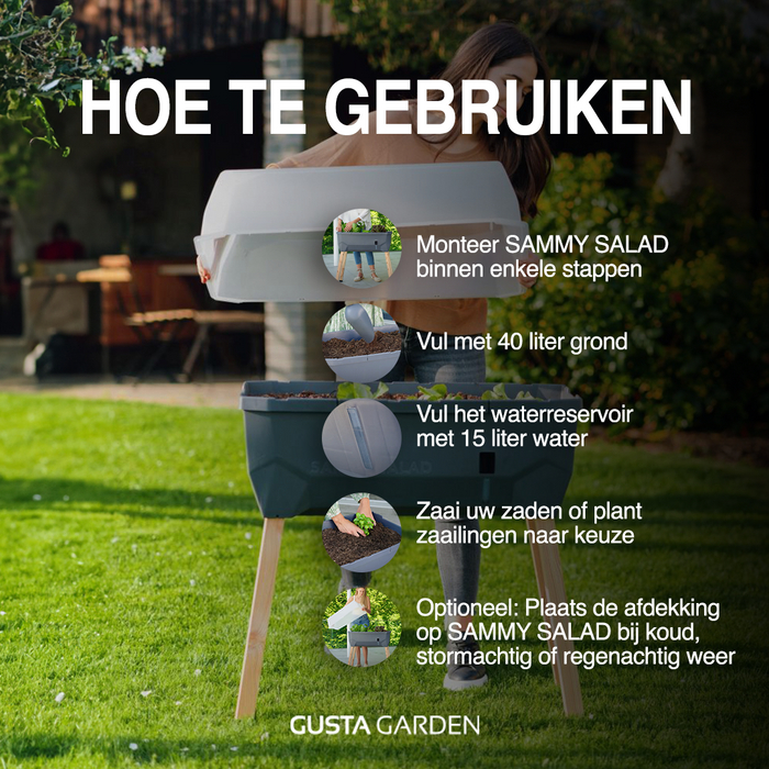 Gusta Garden - Sammy Salad - 15L Slimme bewatering kruidenpot - deksel