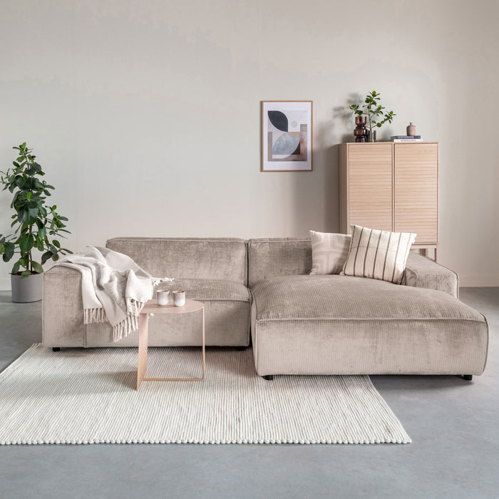 by fonQ Chunky Hoekbank met Chaise Longue Rechts - Beige - Rib