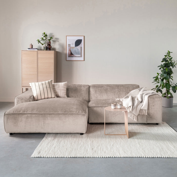 by fonQ Chunky Hoekbank met Chaise Longue Links - Beige - Rib