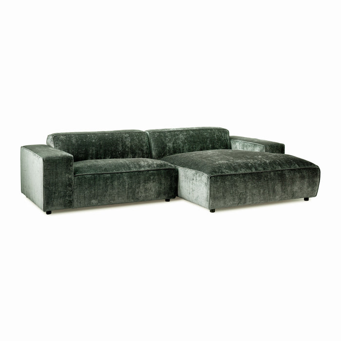 by fonQ Chunky Hoekbank met Chaise Longue Rechts - Moss - Rib
